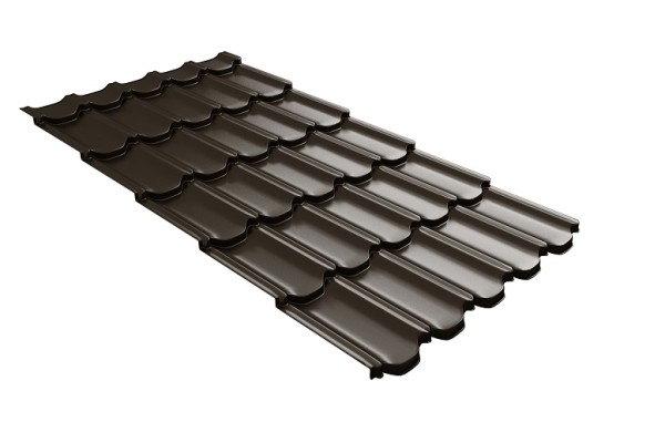 Металлочерепица квинта плюс с 3D резом 0,5 GreenСoat Pural RR 32 темно-коричневый (RAL 8019 серо-коричневый) купить в Брянске