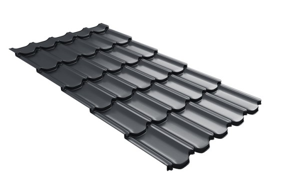 Металлочерепица квинта плюс с 3D резом 0,5 Satin RAL 7024 мокрый асфальт купить в Брянске